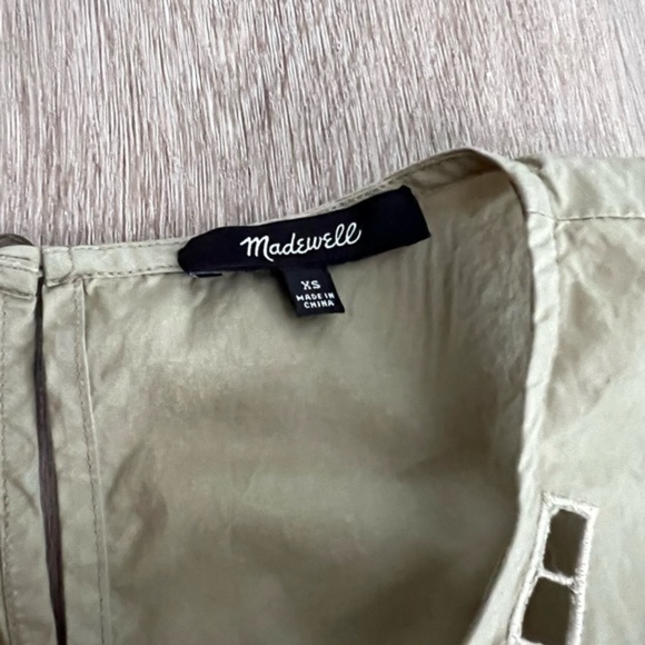 Madewell Khaki Embroidered Top with Ruffled Hem - Picture 9 of 10
